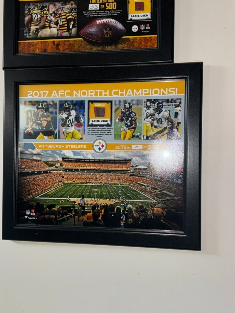Steelers 2017 AFC North Champs Framed #74/500 Game-Used